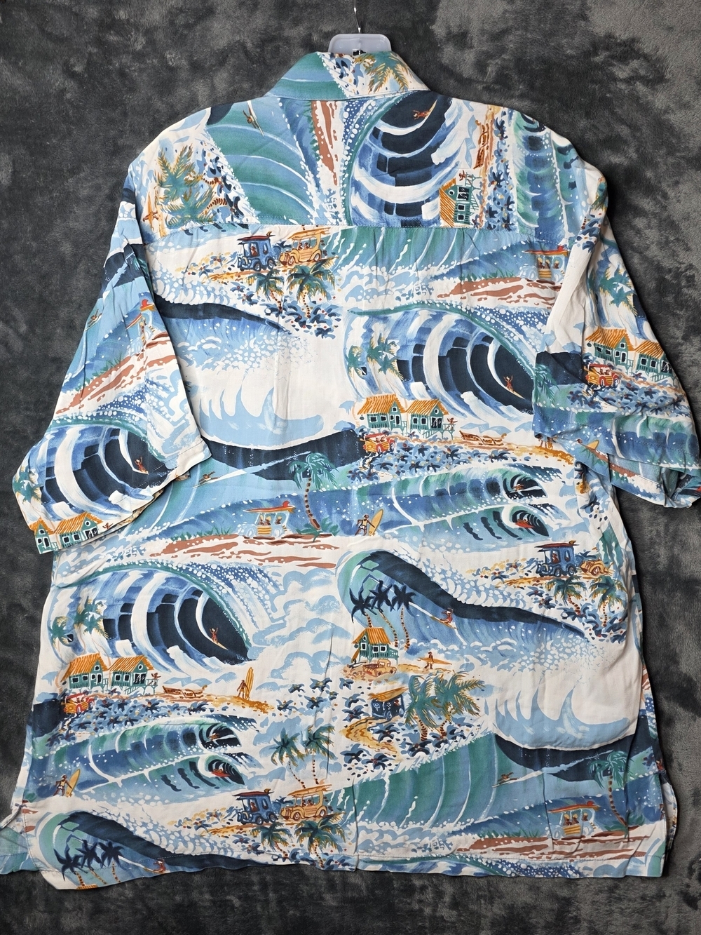 Vintage Kahala Hawaiin AOP Button-Up Shirt in Teal & Rust Fish Print Made In USA - Picture 3 of 8